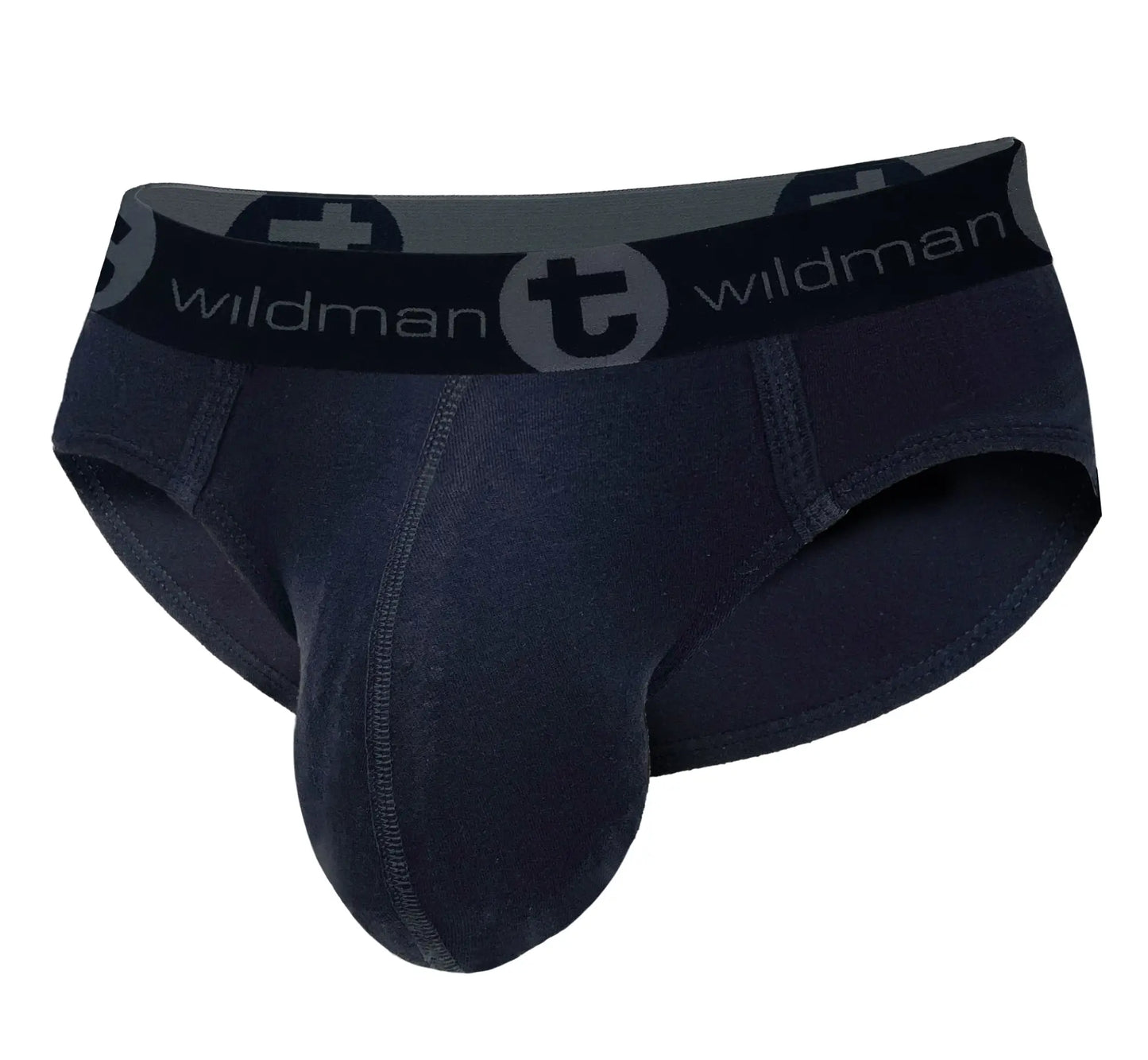 Wildmant big boy pouch cotton brief black with reinforced elastic waistband featuring brand logo and text