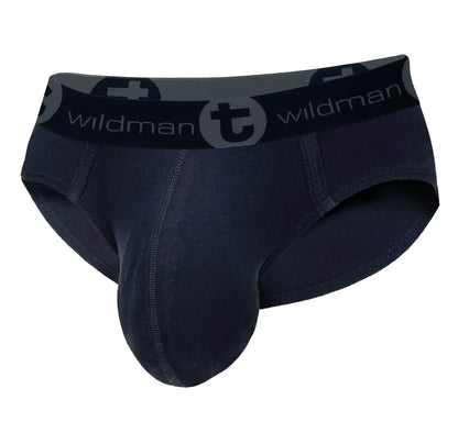 Wildmant big boy pouch cotton brief black with reinforced elastic waistband featuring brand logo and text