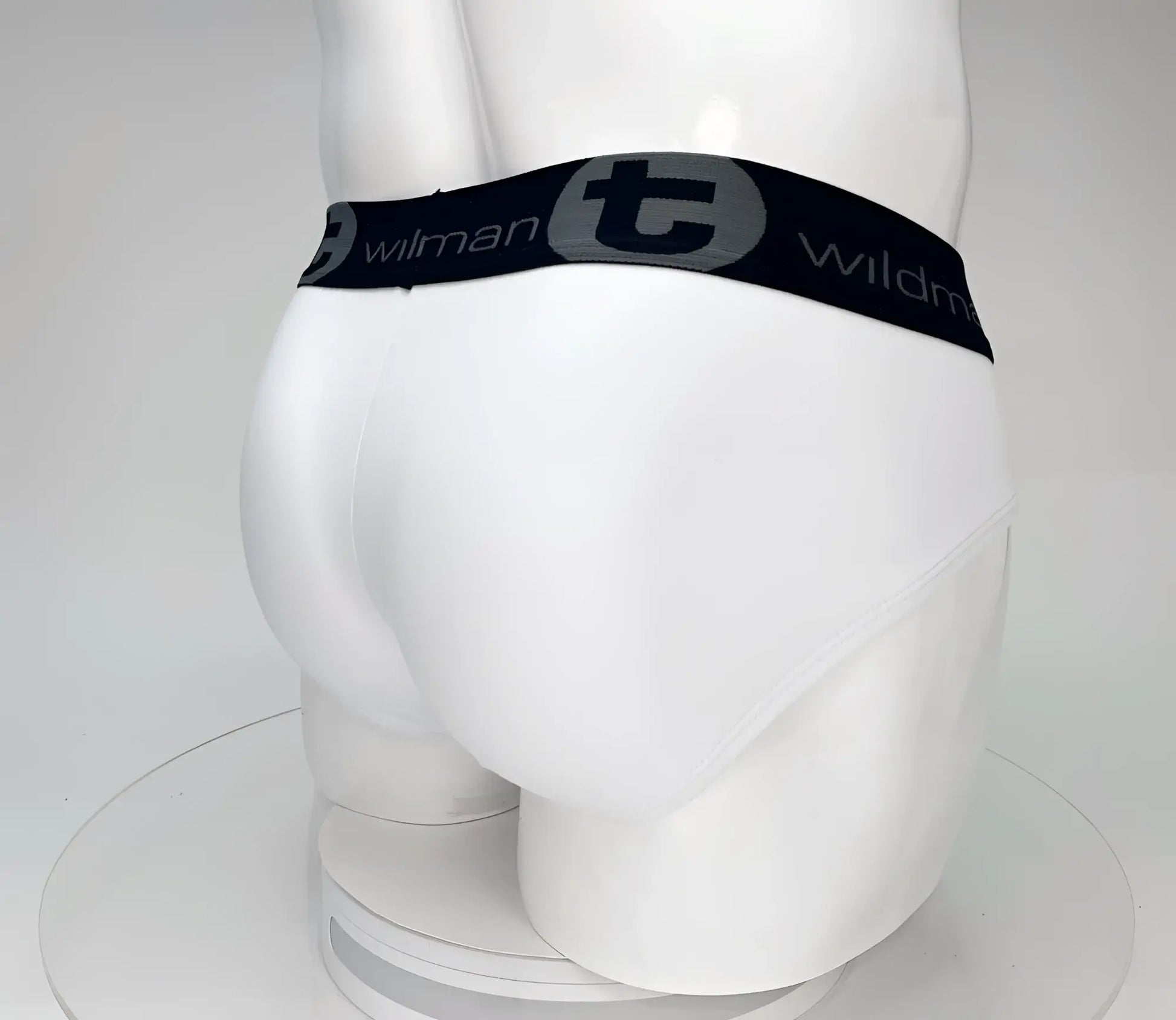 WildmanT big boy pouch cotton brief white with black elastic waistband featuring wildman brand name and logo