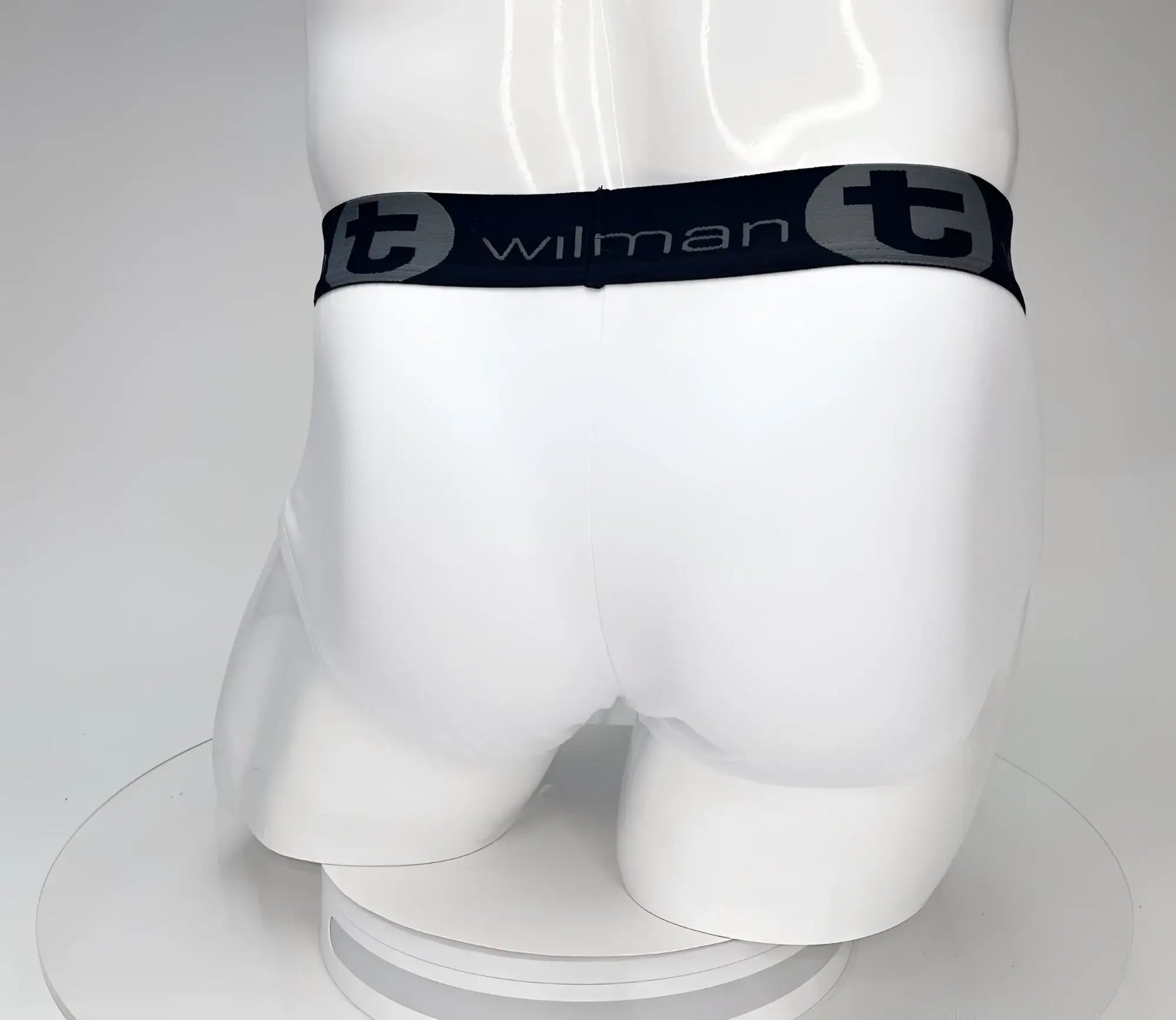 White cotton wildmant big boy pouch brief with black waistband and gray wildman logo