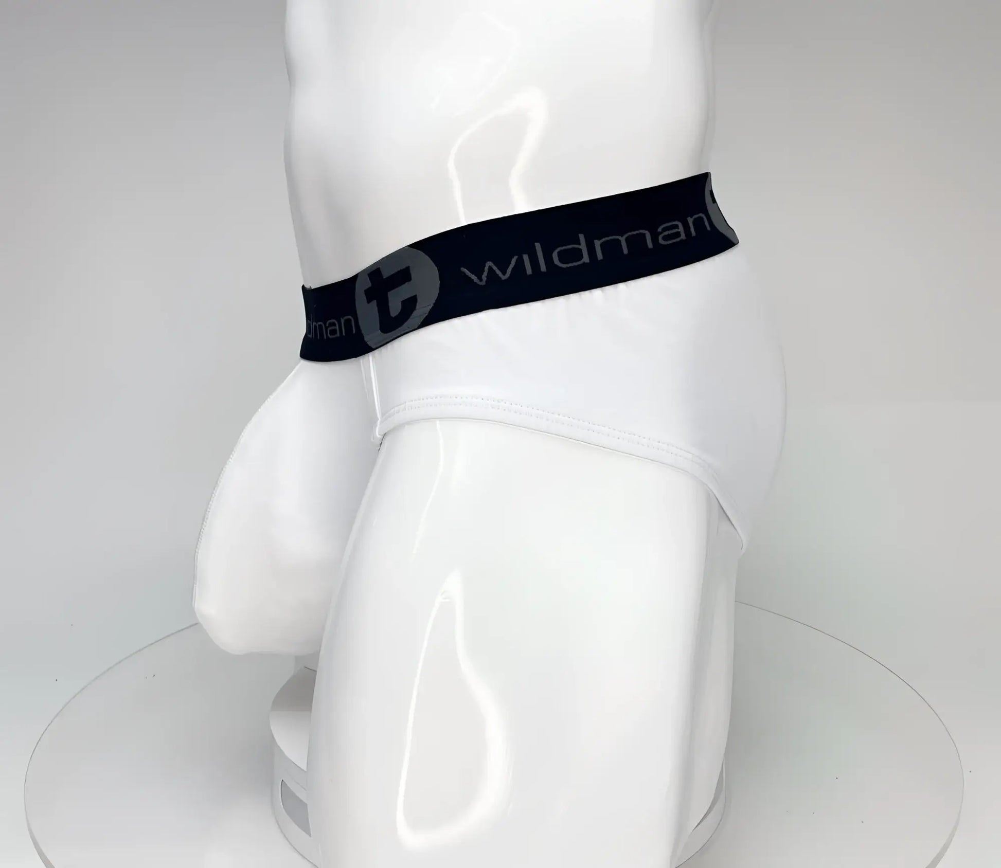 White wildmanT big boy pouch cotton briefs with black waistband and gray wildman logo for comfortable wear