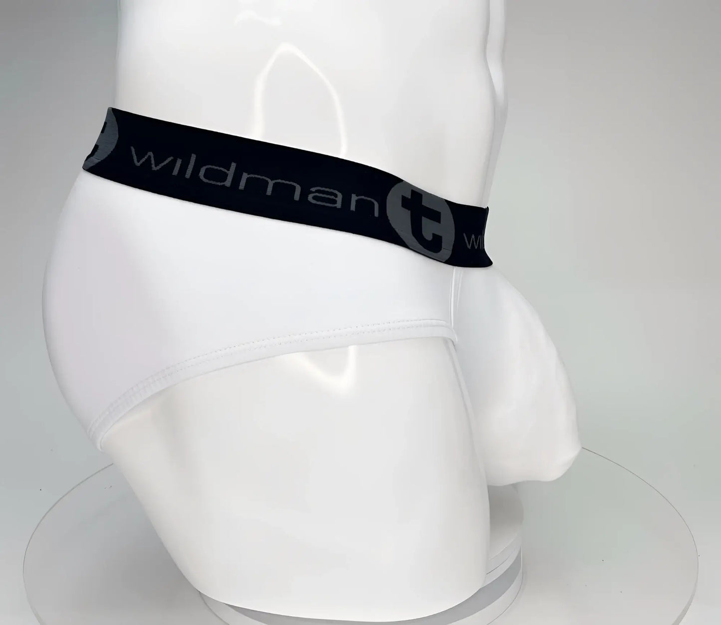 White wildmanT big boy cotton briefs with black elastic waistband featuring wildman brand name and logo