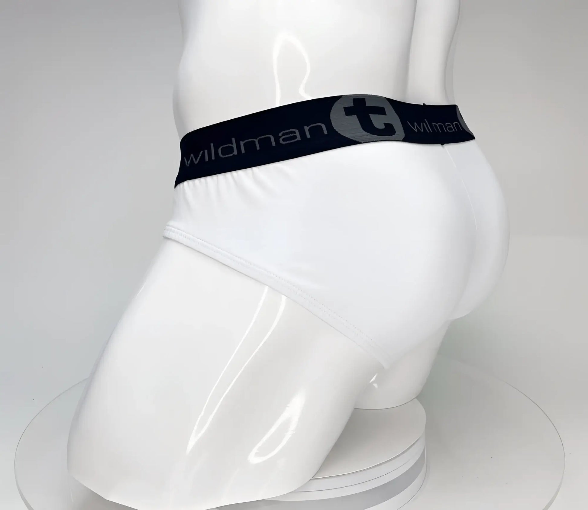 White wildmant big boy pouch cotton briefs with black elastic waistband and stylized t emblem
