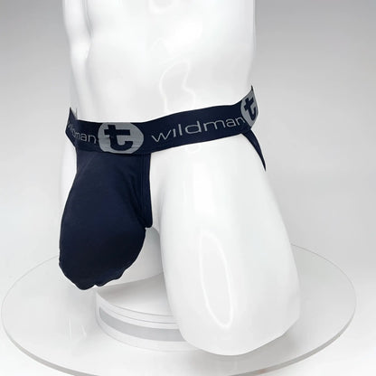 WildmanT big boy pouch jockstrap in navy blue with gray logo band designed for comfortable support