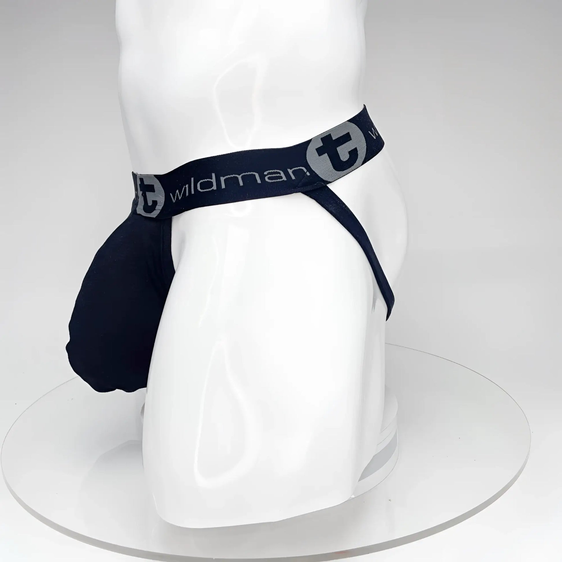 WildmanT big boy pouch jockstrap in black with gray logo and elastic waistband by Black wildman brand