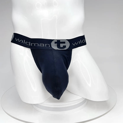 Black wildman brand wildmant big boy pouch jockstrap with gray logo and elastic waistband in black