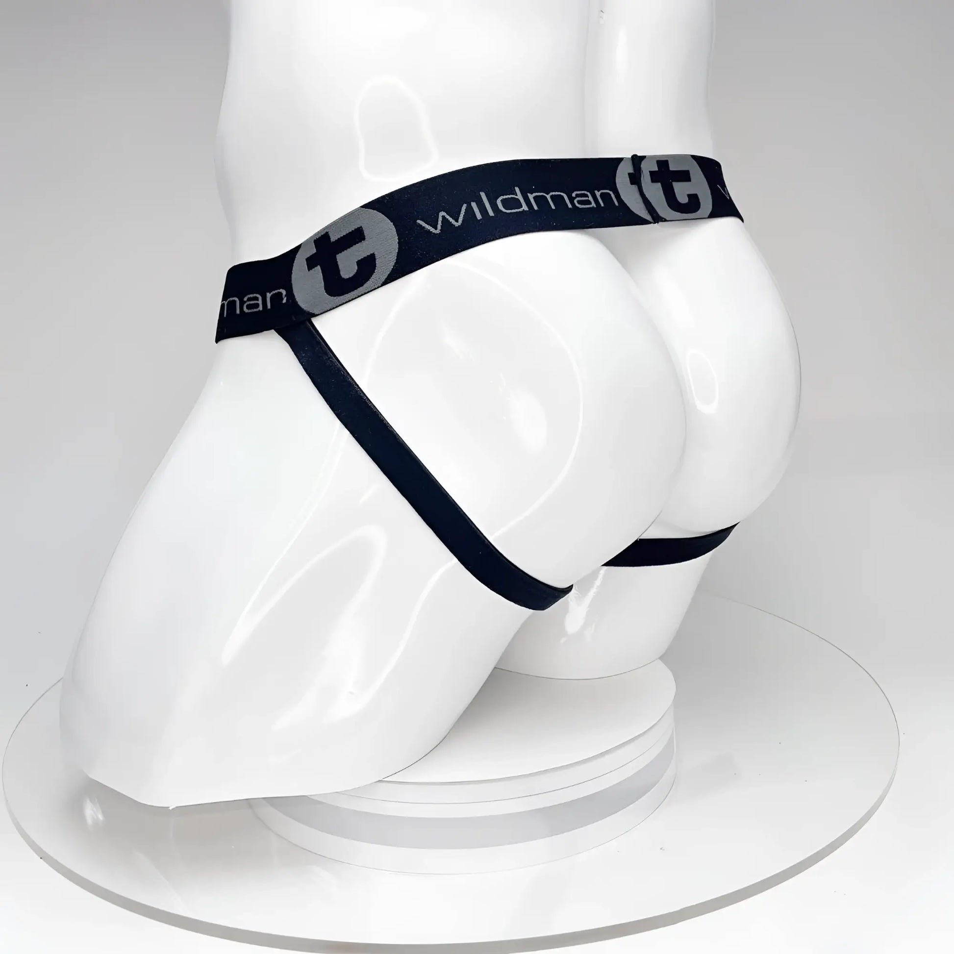 Wildmant big boy pouch jockstrap in black with sleek minimalist design and elastic waistband shown from the back side
