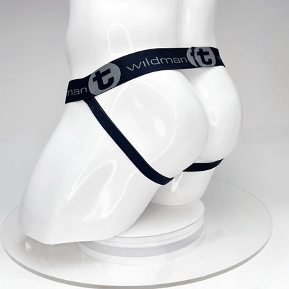 Wildmant big boy pouch jockstrap in black with sleek minimalist design and elastic waistband shown from the back side