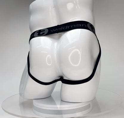 Wildman t big boy pouch jockstrap white featuring black briefs with sleek minimalist design and elastic waistband