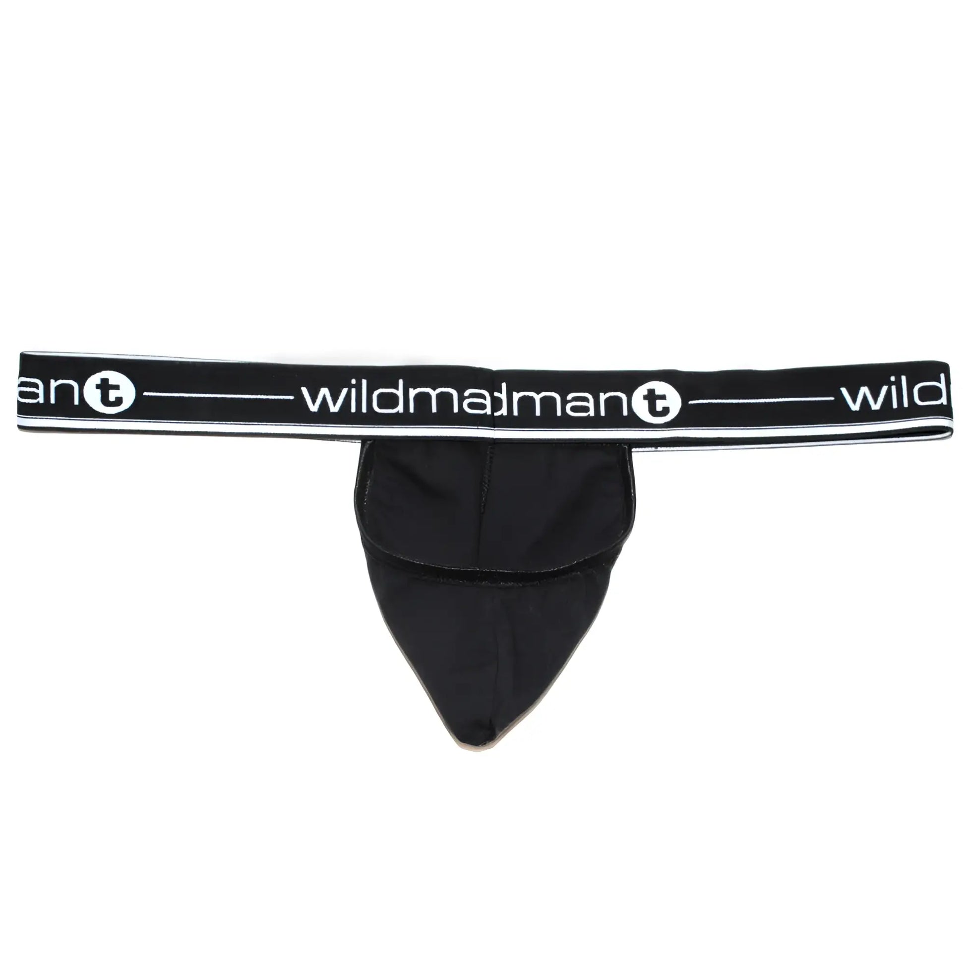 Black wildman big boy pouch strapless jockstrap with white logo band and elastic waistband