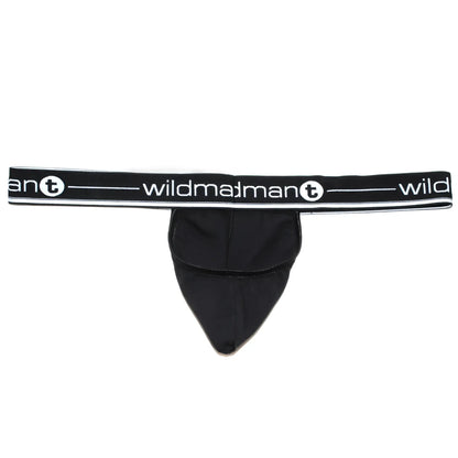 Black wildman big boy pouch strapless jockstrap with white logo band and elastic waistband