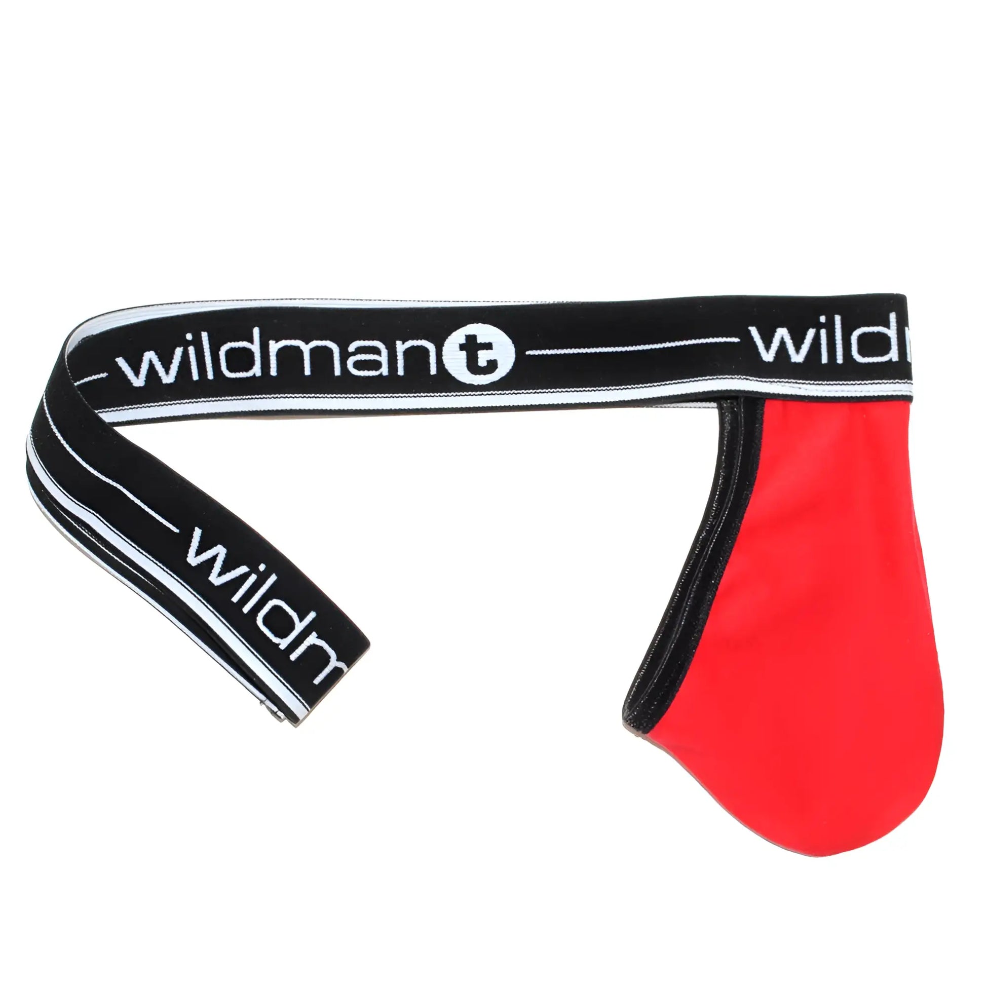 WildmanT Big Boy pouch strapless jock in red and black with bold contrasting design and branded waistband