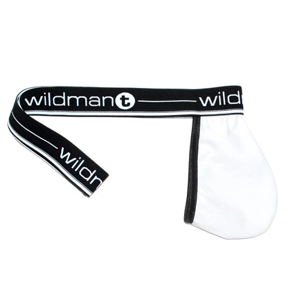 Wildmant big boy pouch strapless jock in white with black elastic waistband and trim designed for support and comfort