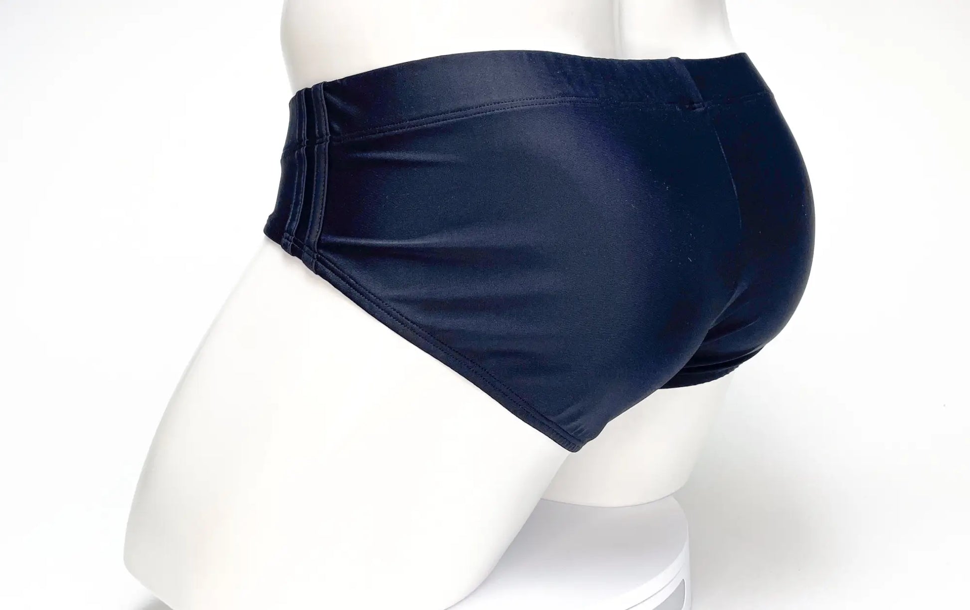 WildmanT big boy pouch swim brief black in dark navy with glossy finish and three vertical side seams