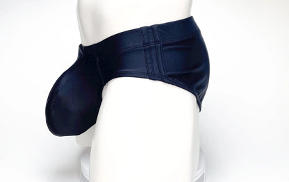 WildmanT big boy pouch swim brief black navy blue satin-like men’s briefs with prominent pouch and stitched seams