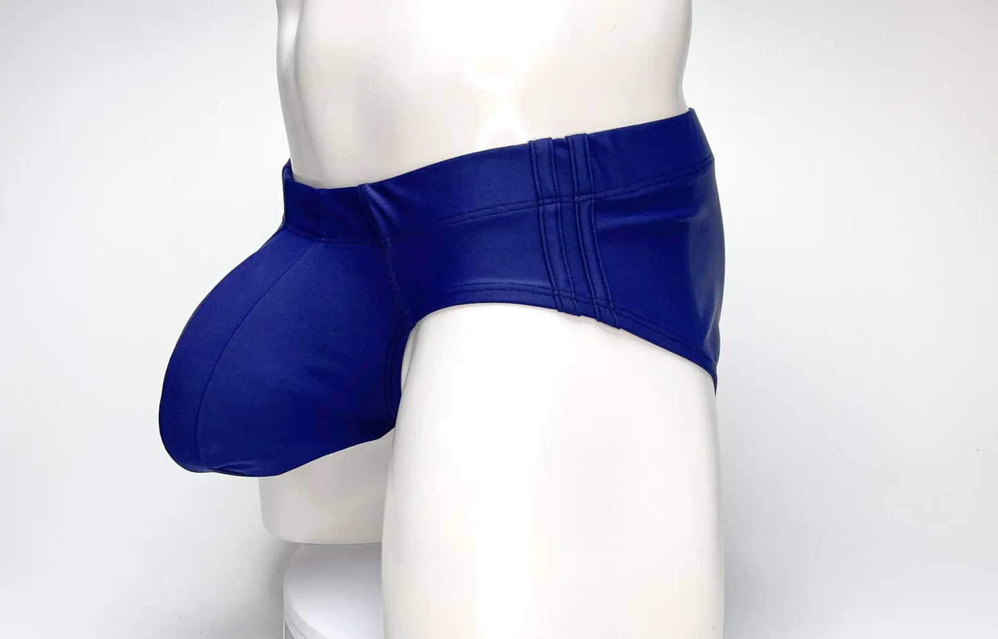 Wildmant big boy pouch swim brief navy royal blue faux leather trunks with distinctive pouch design