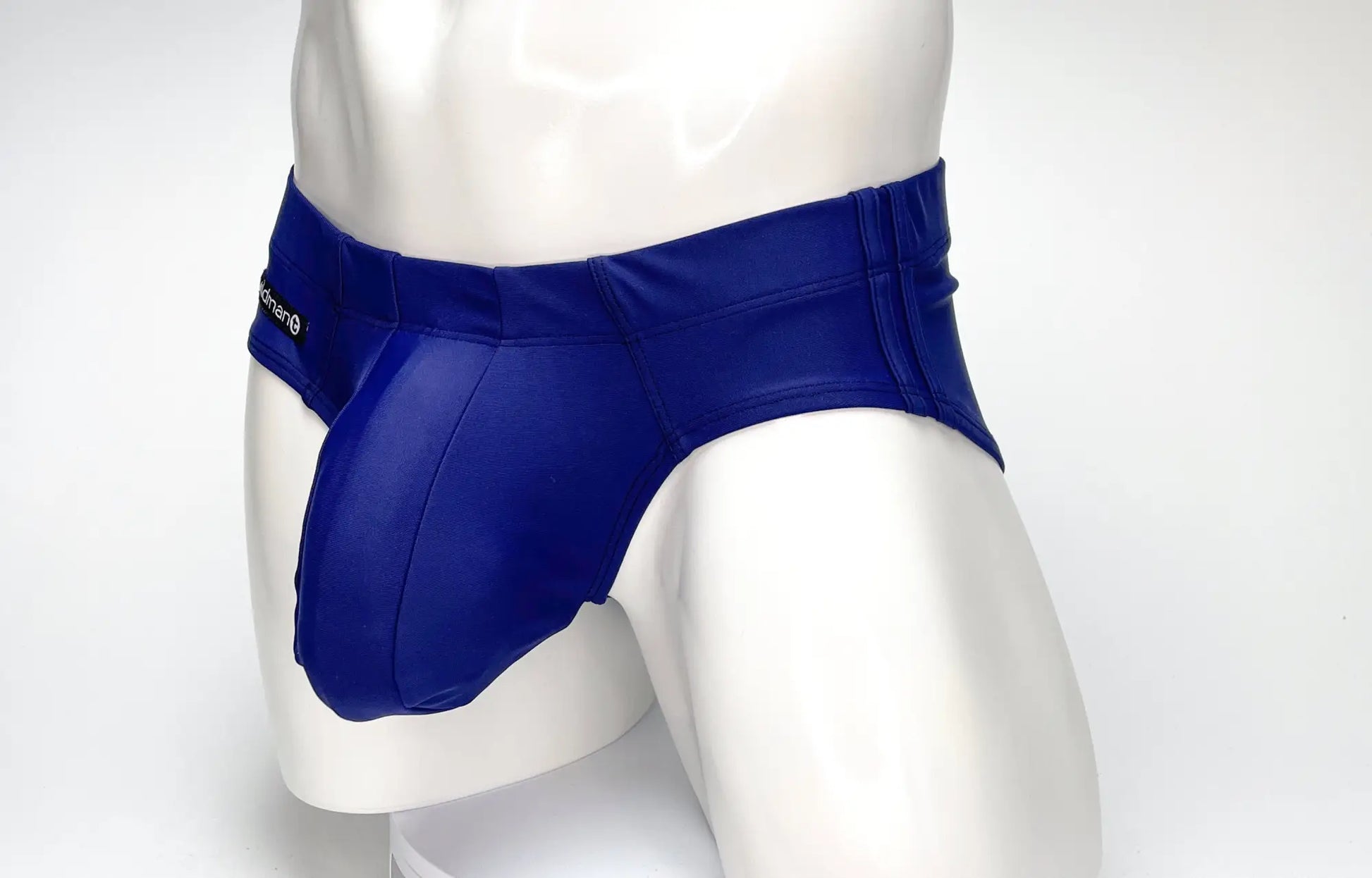 WildmanT big boy pouch swim brief navy in royal blue glossy finish with contoured design and elastic waistband