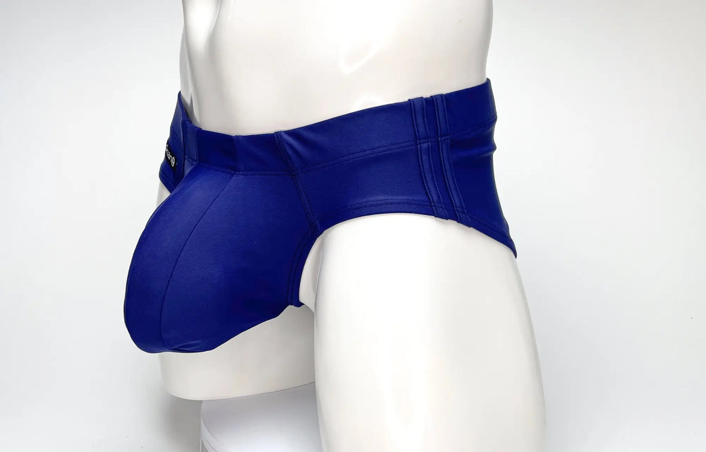 Wildmant big boy pouch swim brief navy in royal blue glossy finish with contoured design and visible stitching