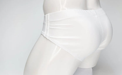 WildmanT big boy pouch swim brief white with a glossy finish, snug fit, and subtle side seam detailing