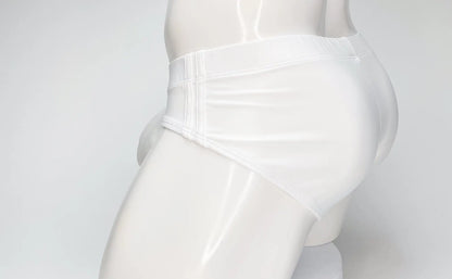 WildmanT big boy pouch swim brief white with sleek form-fitting design smooth glossy finish and vertical seam detailing