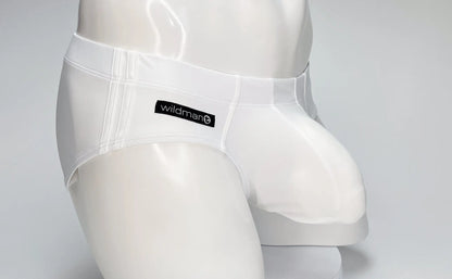 White wildman big boy pouch swim brief with smooth form fitting design and subtle seam detailing for men