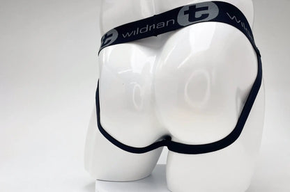 Black elastic waistband briefs with wildran branding in white letters from wildmant cotton big boy pouch stripe jockstrap black royal blue