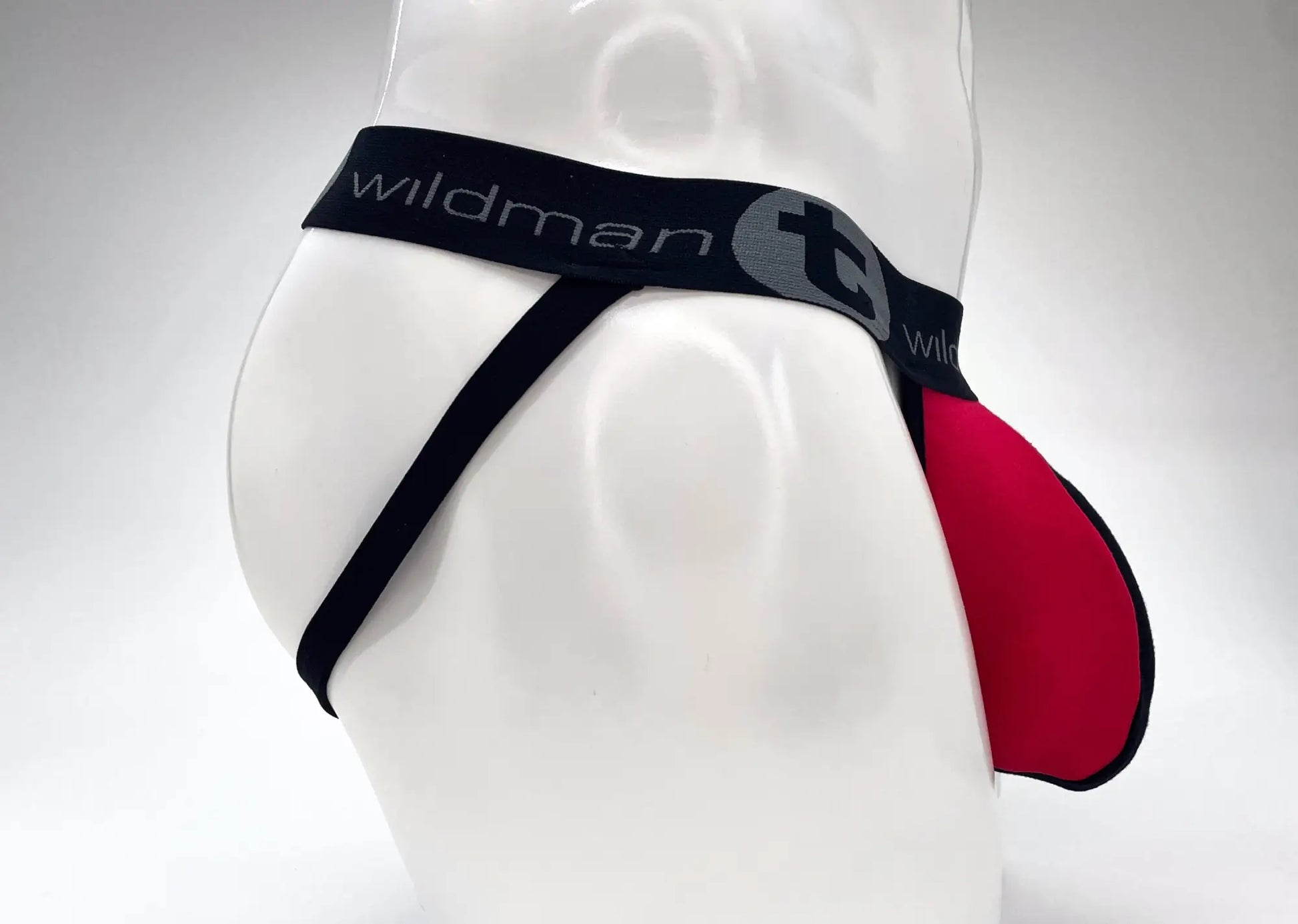 Black and red wildman brand cotton big boy pouch stripe jockstrap with sleek modern design