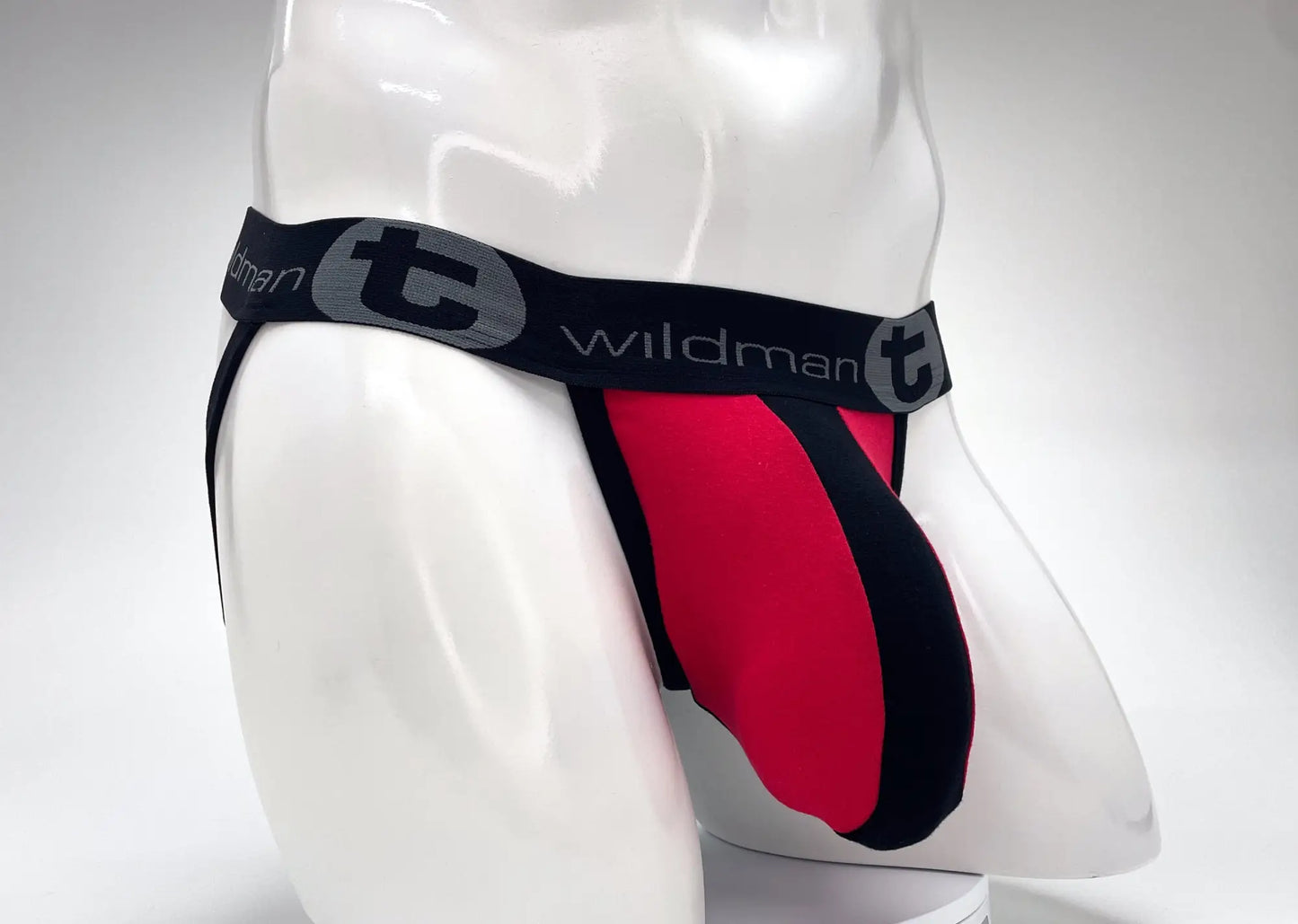 WildmanT cotton big boy pouch stripe jockstrap in red and black with a sleek form-fitting design