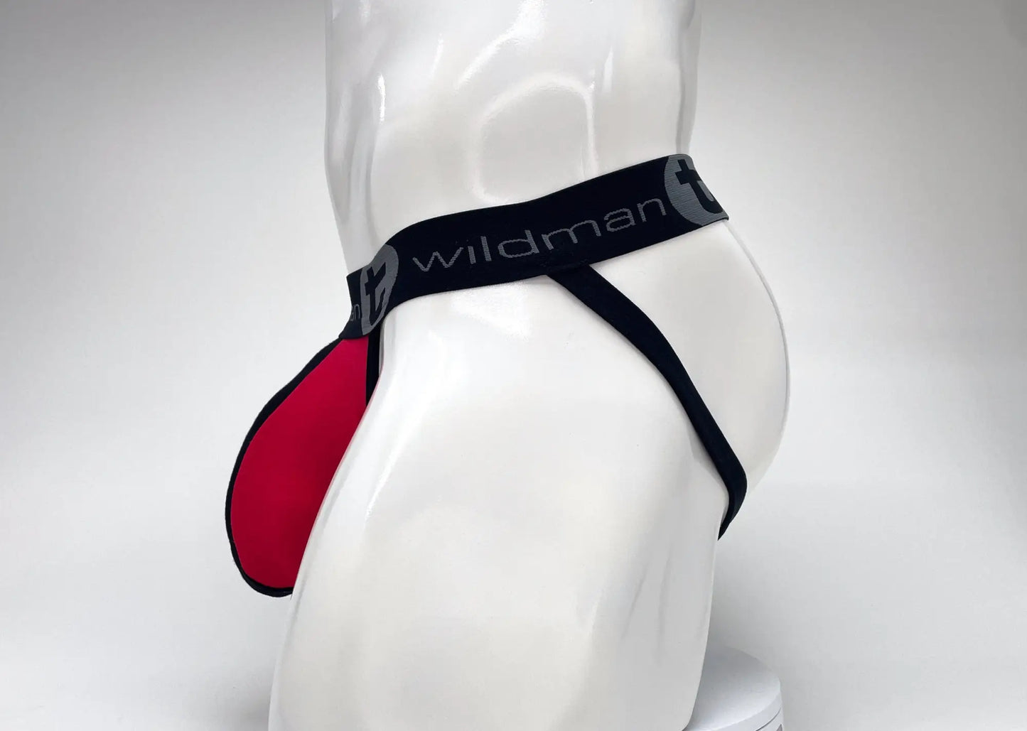 WildmanT cotton big boy pouch stripe jockstrap in red and black with elastic waistband for active support