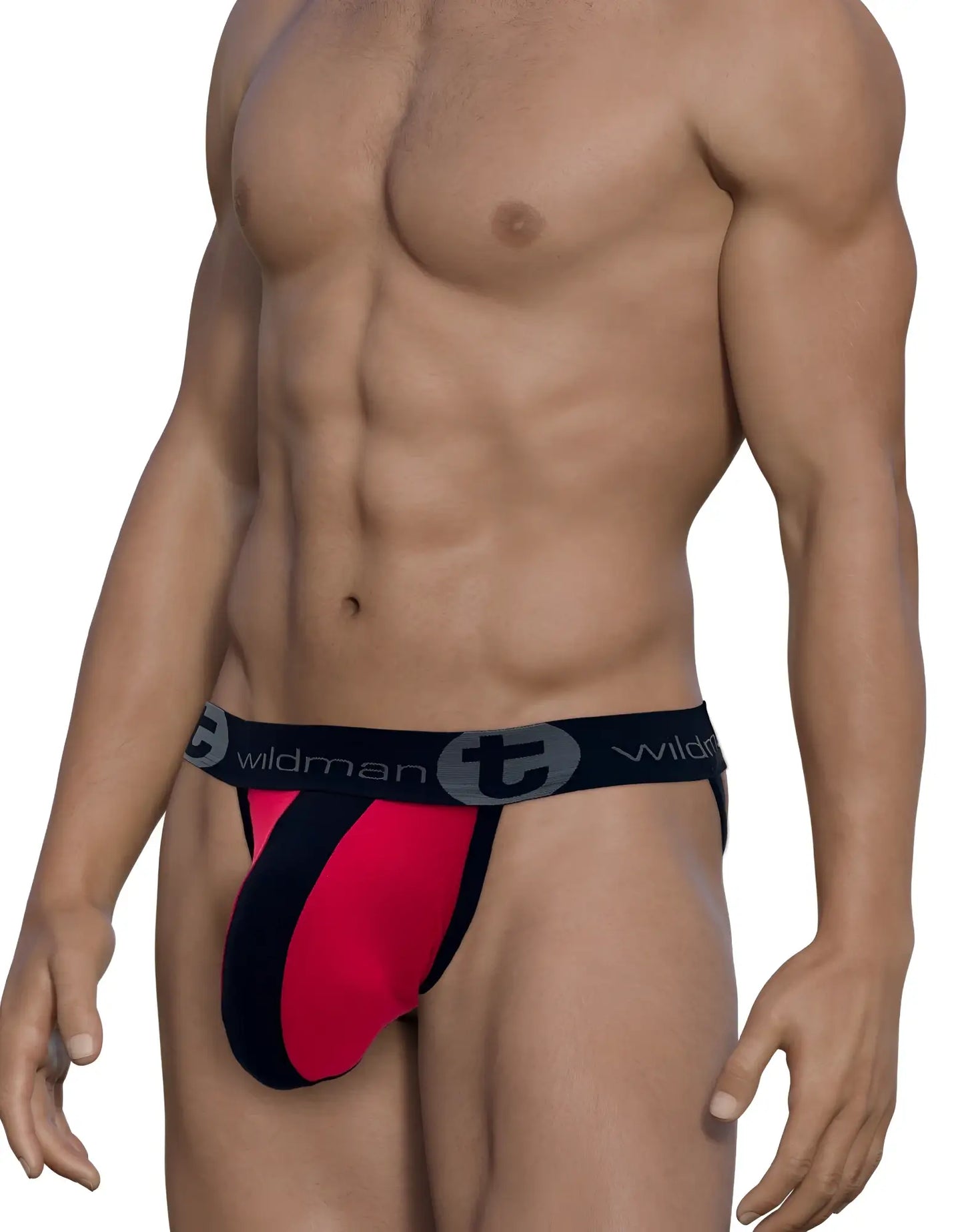 Red and black wildmant cotton big boy pouch stripe jockstrap with branded waistband athletic briefs