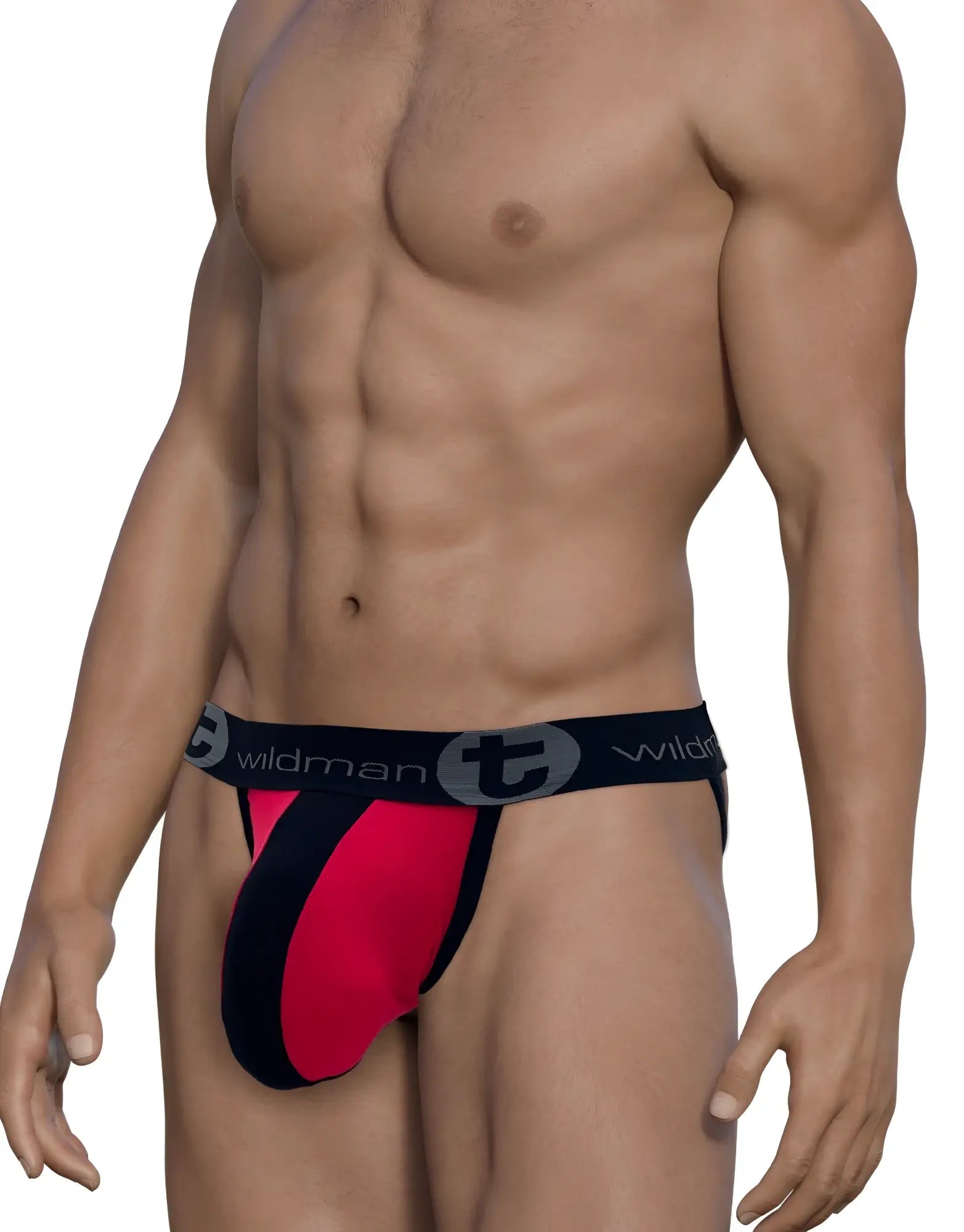 Red and black wildmant cotton big boy pouch stripe jockstrap with branded waistband athletic briefs