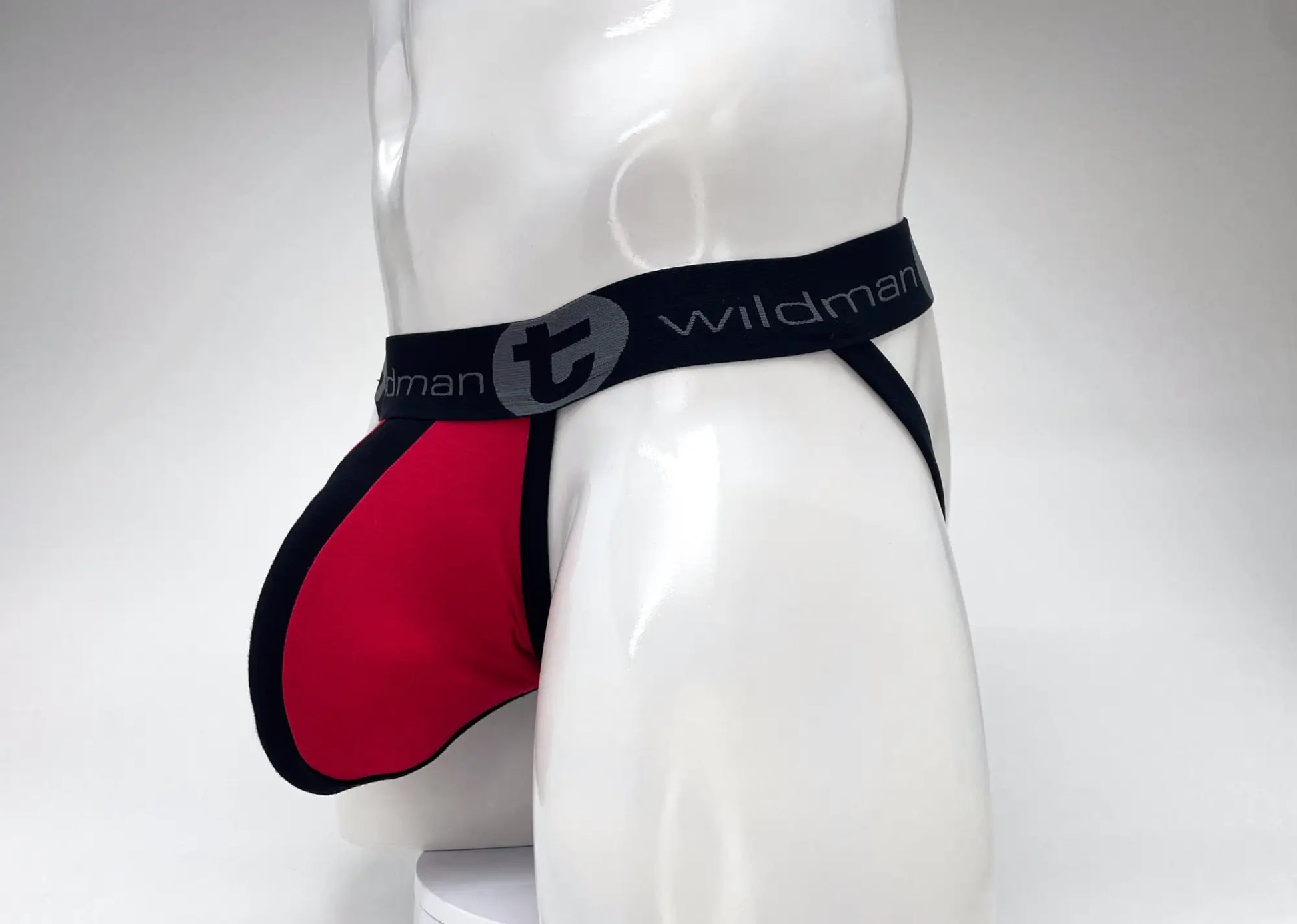 WildmanT cotton big boy pouch stripe jockstrap red and black with a sleek contoured design