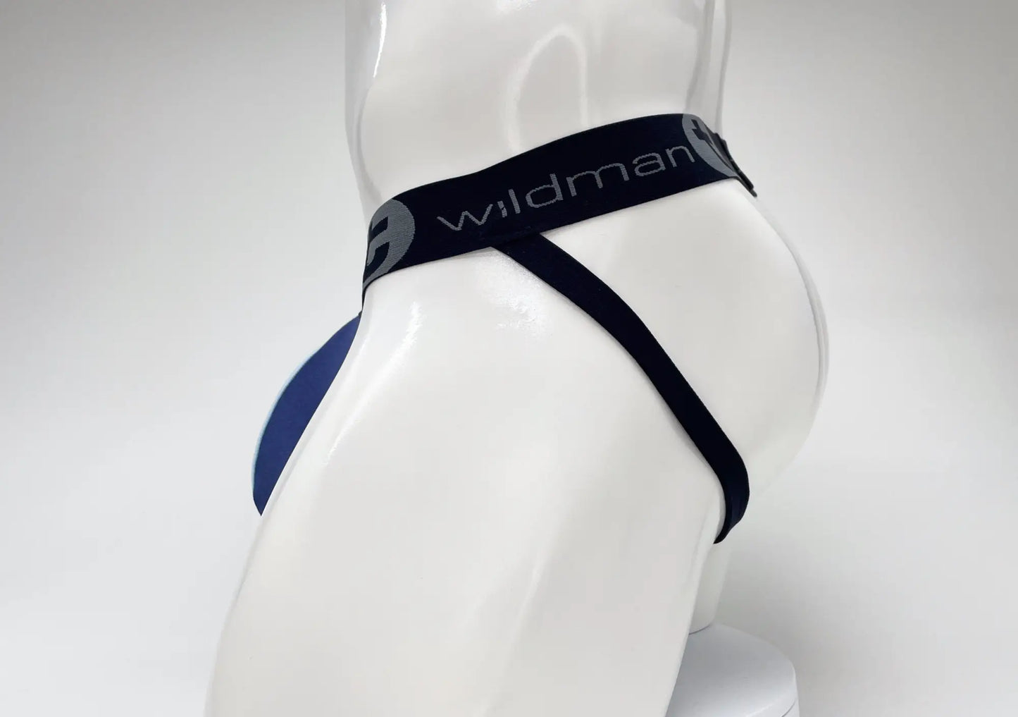 Wildman brand black and blue cotton briefs with sleek form-fitting design in royal blue and baby blue stripe pouch