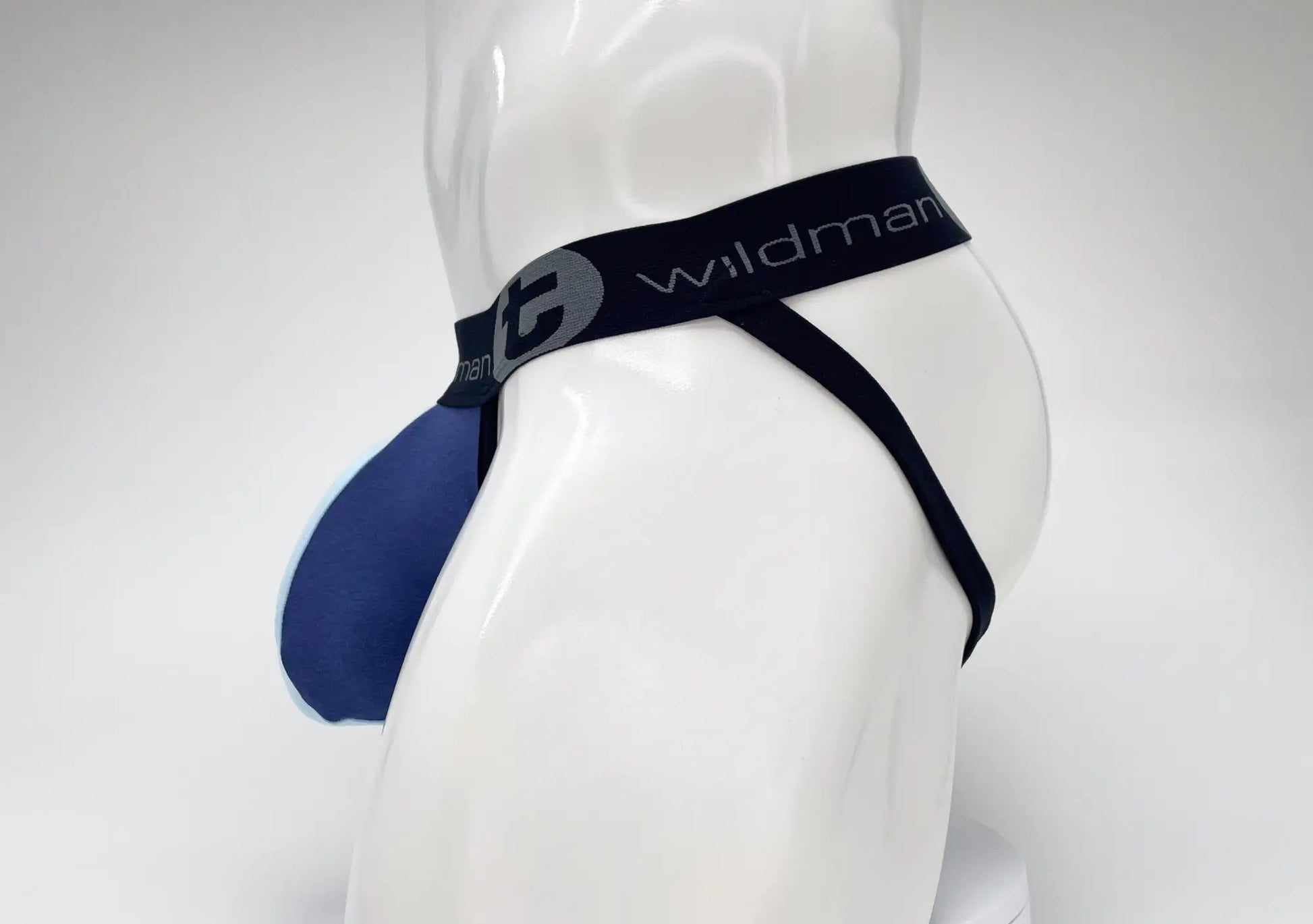 WildmanT cotton big boy pouch jockstrap in royal blue and baby blue with black and blue contoured design