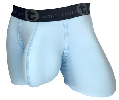 Light blue WildmanT cotton boxer briefs with a prominent contoured pouch and black branded waistband.