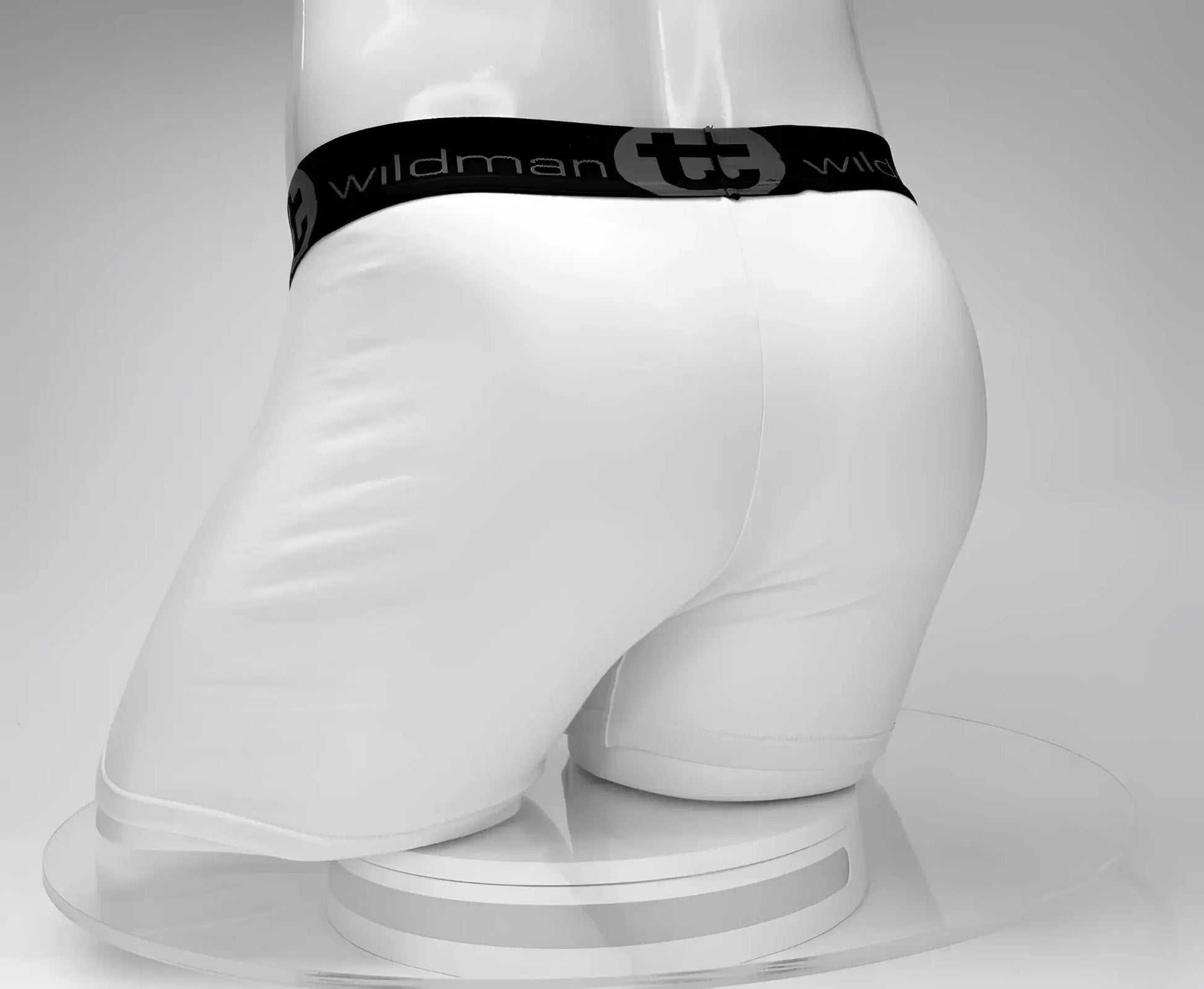 White wildmant cotton monster cock 5 inch inseam boxer briefs with black elastic waistband and tt emblem