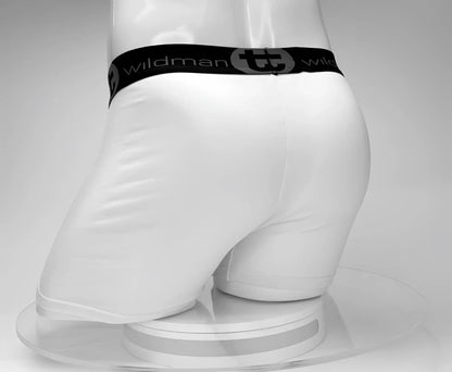 White wildmant cotton monster cock 5 inch inseam boxer briefs with black elastic waistband and tt emblem