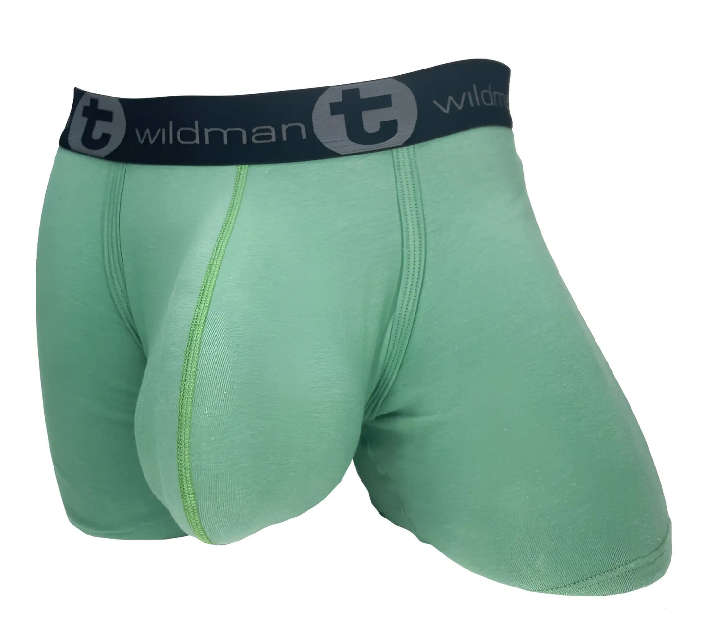 Light green cotton boxer briefs with a contoured pouch and black branded waistband.