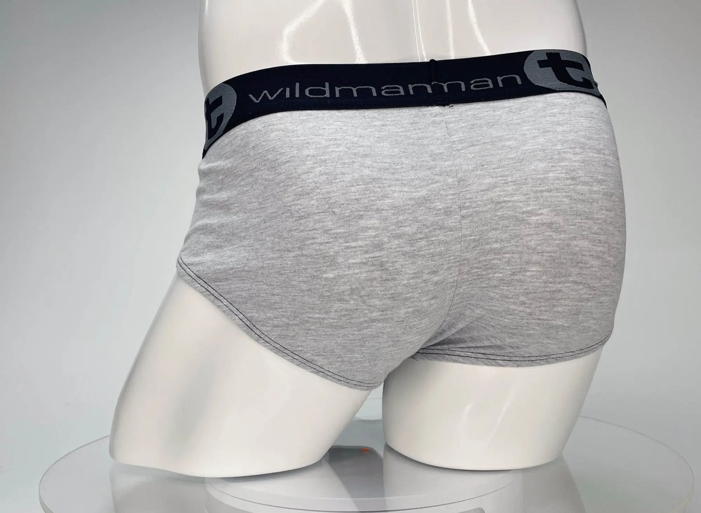 Gray heathered cotton briefs with black elastic waistband featuring wildmanman logo wildmant cotton monster cock brief black and gray