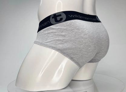 Gray heathered cotton briefs with black wildmann elastic waistband wildmant cotton monster cock brief black and gray