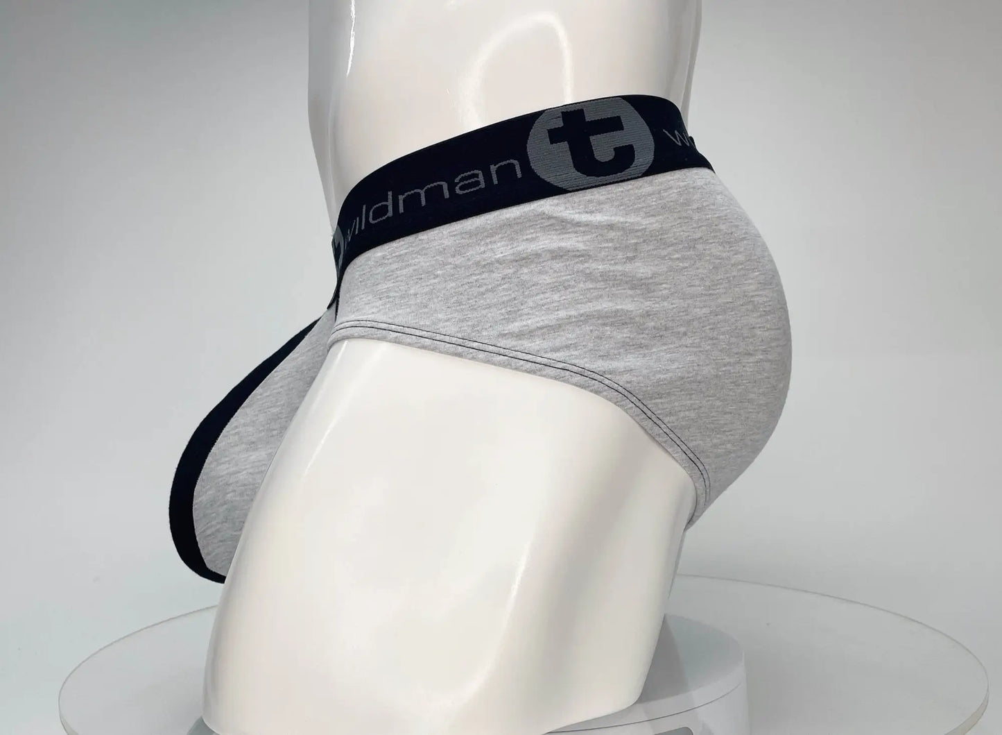 Gray heathered cotton briefs with black wildman elastic waistband from wildmant cotton monster cock brief collection