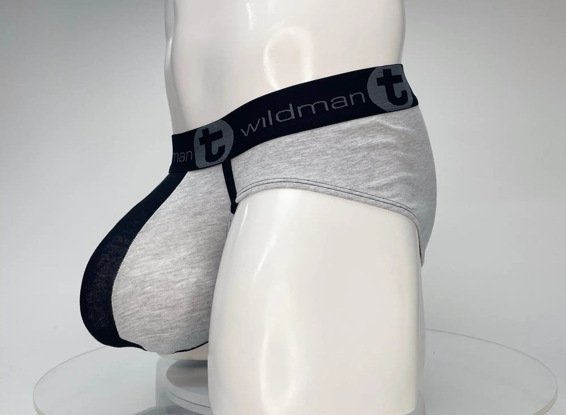 Wildmant cotton monster cock briefs in black and gray with branded elastic waistband for men made of soft cotton