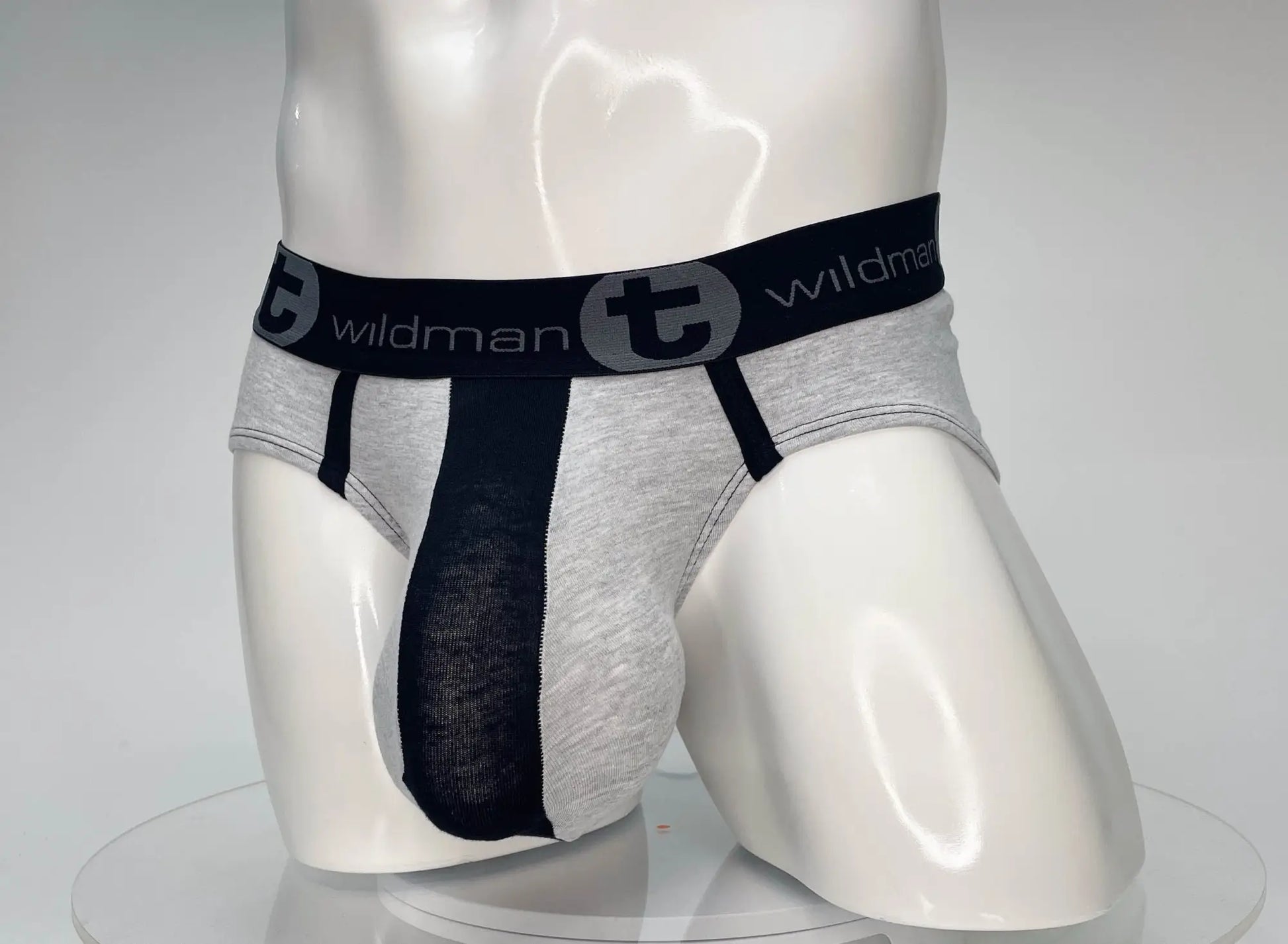 Wildmant cotton monster cock brief in black and gray with a central black mesh panel made from cotton blend