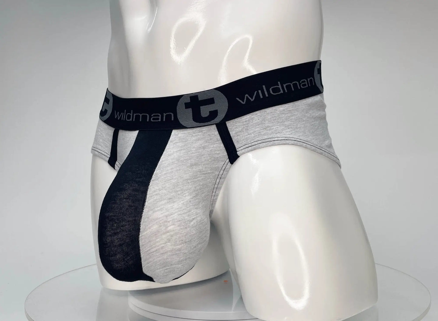 WildmanT cotton monster cock brief black and gray wildman men’s briefs with breathable mesh panel front view