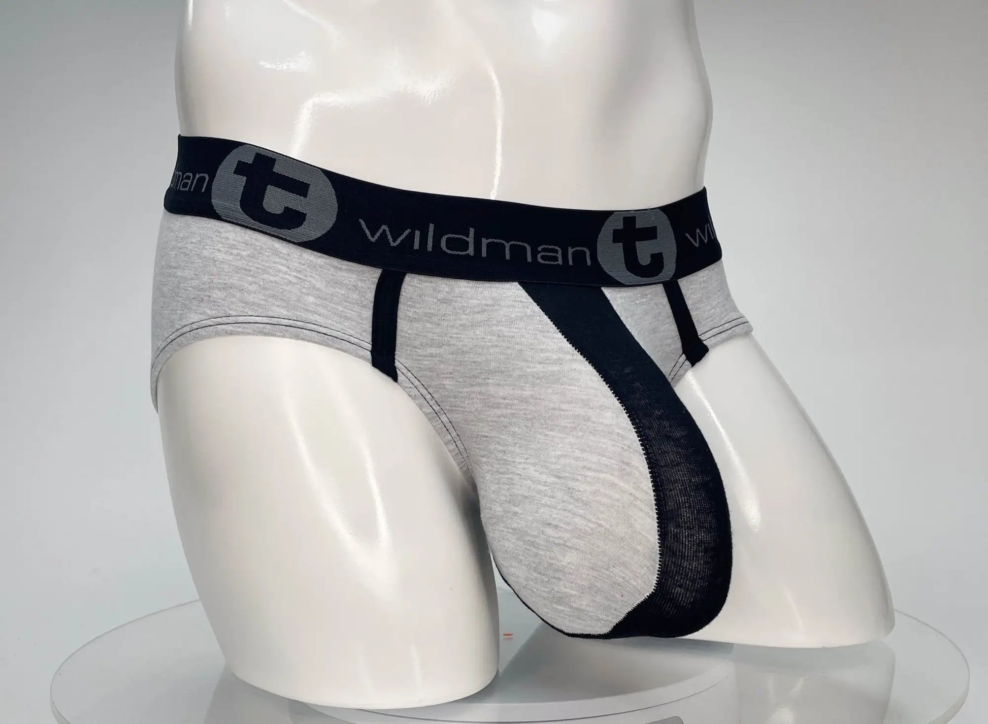 Wildmant cotton monster cock brief black and gray with textured fabric waistband featuring brand logo