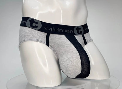 Wildmant cotton monster cock brief black and gray with textured fabric waistband featuring brand logo