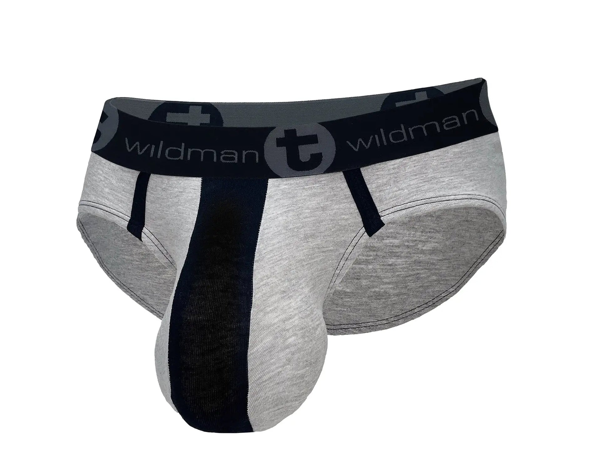 WildmanT cotton monster cock brief in black and gray with textured fabric waistband featuring brand logo