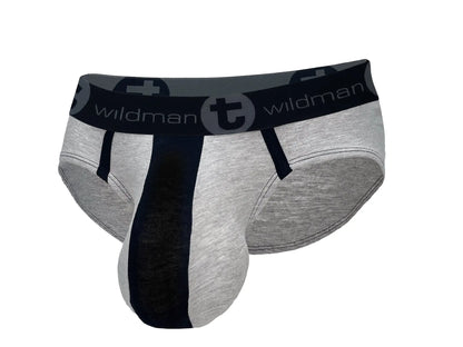 WildmanT cotton monster cock brief in black and gray with textured fabric waistband featuring brand logo