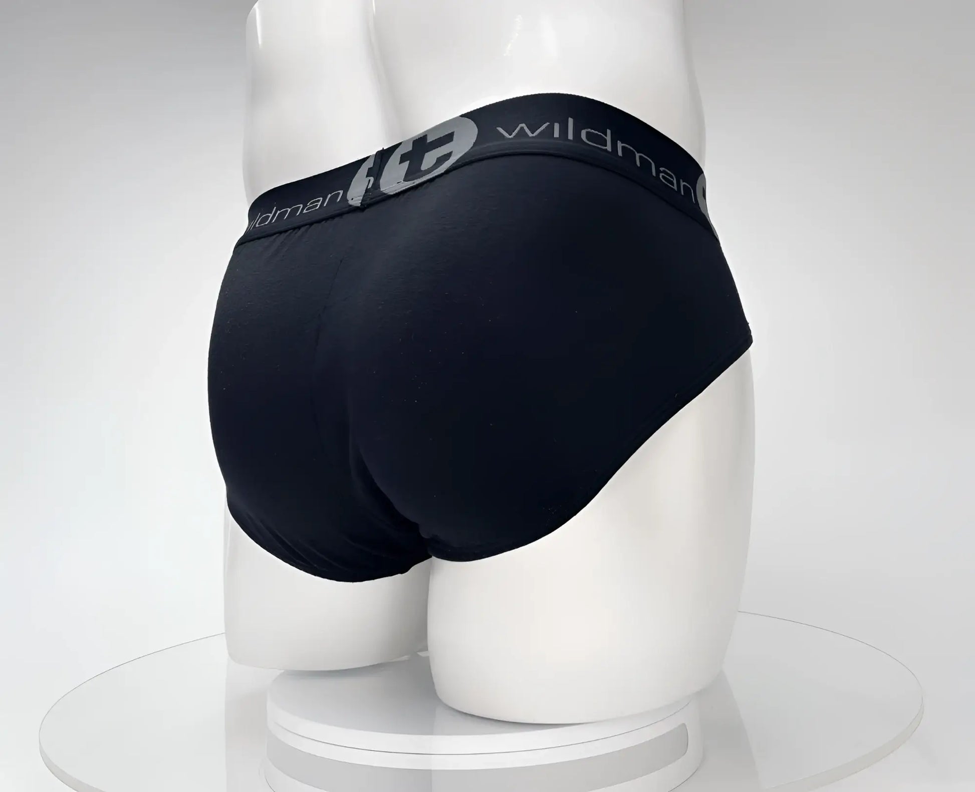 Black wildman briefs with gray elastic waistband featuring logo cotton monster cock brief for comfortable wear