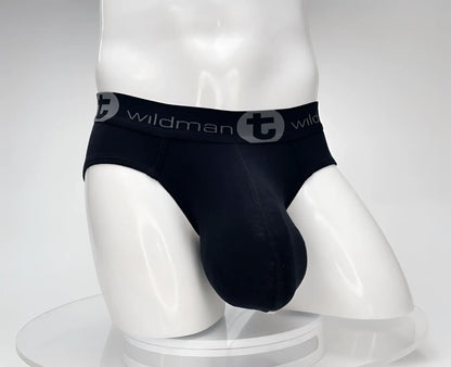 Black wildman men’s cotton briefs with supportive contoured design and elastic waistband featuring brand logo